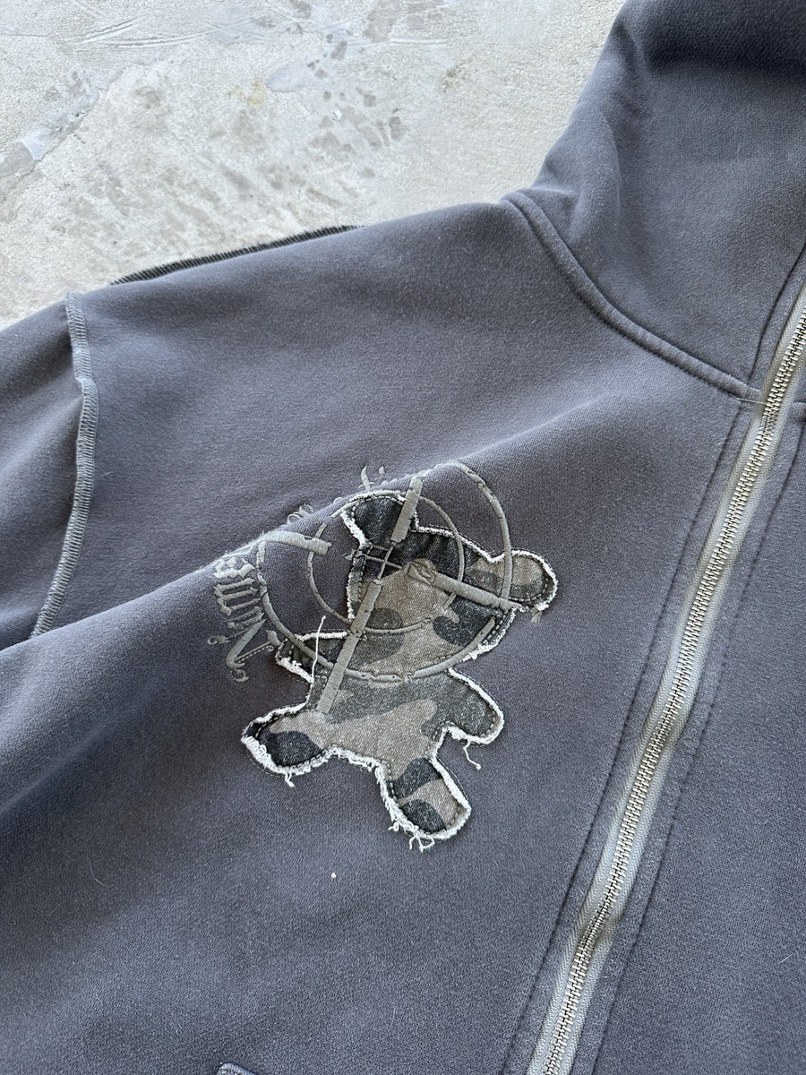 Named Collective Full Zip Hoodie Embroidered Logos Grey Y2K