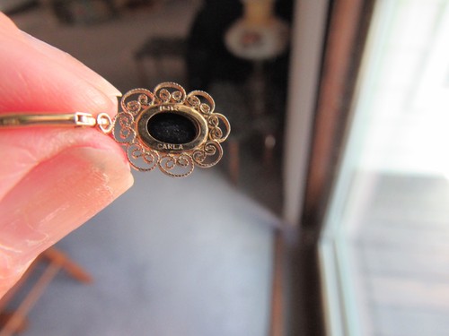 Vintage Ohrringe 14 Karat Gelbgold schwarzer Onyx - Bild 4 von 5