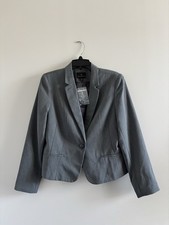 Worthington Blazer Gray Herringbone One Button Lined Womens L Office Preppy NWT