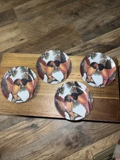 4 Melamine Boston International Pine Birds Appetizer Plates 6.25” Shatter Proof