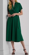 Lauren Ralph Lauren Roll-Tab Sleeve Surplice Crepe Dress - Deep Emerald, 14 $165