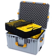 Silver  Yellow Pelican 1637 Air case. With Dividers. With wheels.