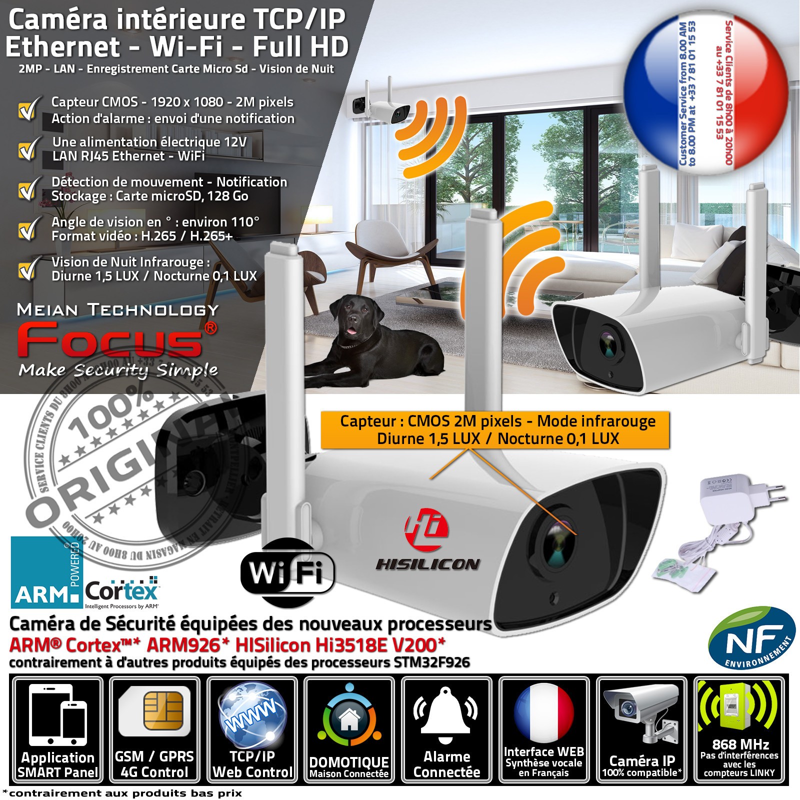 Caméra IP Intérieur pour Télétravail Meian HA-84 et Surveillance Maison avec Alarme sans Fil