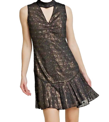 Women's Karen Millen Black & Gold Peplum Hem Mini Dress - Size 10 , Sexy,Party