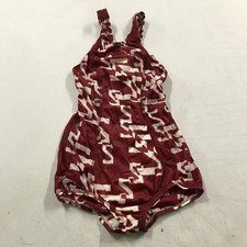 Vintage Speedo Swimsuit Womens 28 Red Geometric One Piece Lined Racerback USA