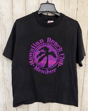 Hanes Vintage T Shirt Single Stitch Mens L Black Hawaiian Beach Club Made in USA