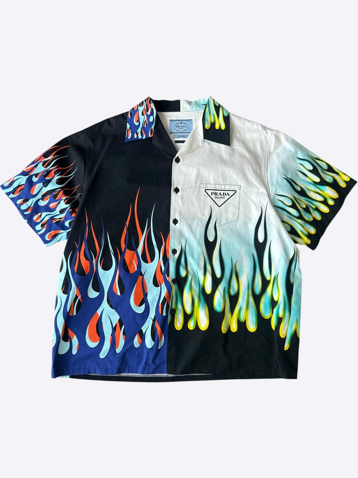 Prada White Flames Split Button Up Shirt - image 1