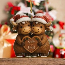 Custom Highland Cow Ornament   Christmas Gift for Couple Growing Old Together