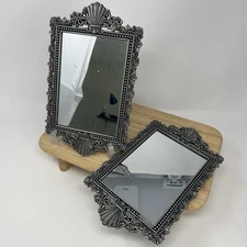 Vintage Ornate Metal Wall Mirrors Floral Design Set Of Two Velvet Back Frame