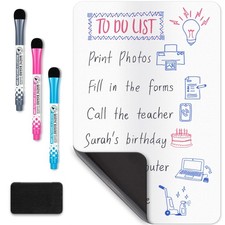 12x8 Inch Magnetic Dry Erase White Board Sheet w/ Markers and Eraser for Fridge