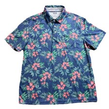 Izod Saltwater Mens L Golf Polo Shirt Blue Floral Tropical Performance EUC
