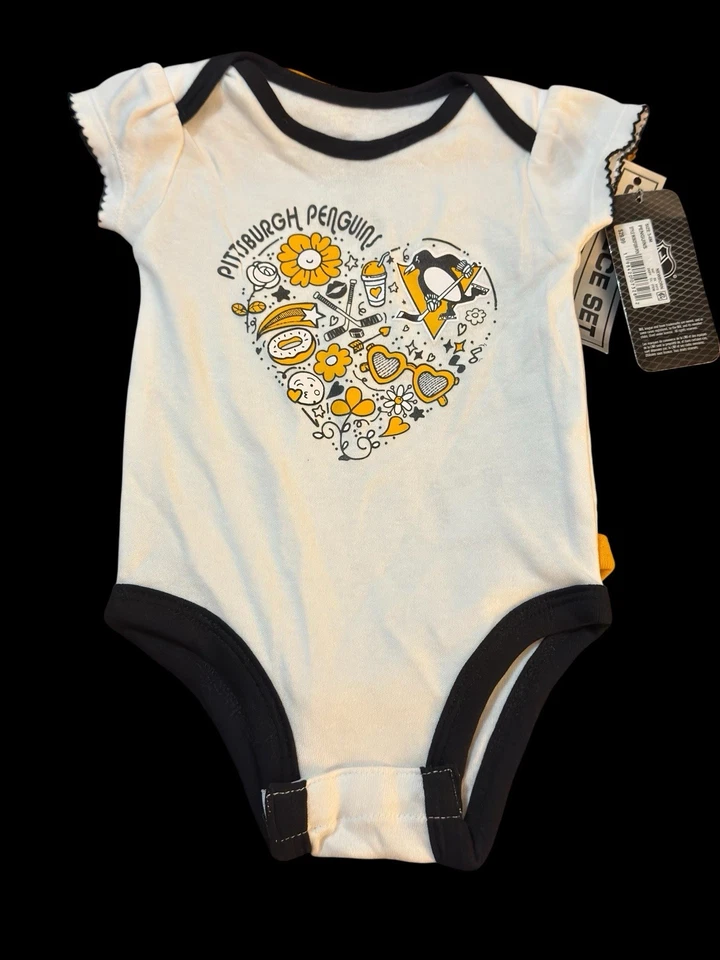 Conjunto De 3 Pittsburgh Penguins Creeper Body Conjunto Niñas 3-6 Meses NHL Oficial Foto 2 de 4