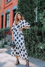 H&M POPULAR TREND Lyocell Wrap Over White Black Polka Dot Dress BLOGGER STYLE