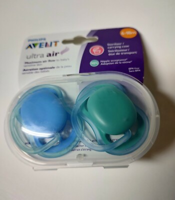 2 Pacifier Philips Avent Baby Ultra Air  6-18 Months Blue/Green BRAND NEW 