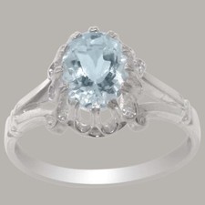 Solid 925 Sterling Silver Natural Aquamarine Womens Solitaire Ring