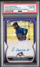2023 Bowman Chrome Enmanuel Bonilla Purple Rookie Auto /250 Blue Jays PSA 8 RC