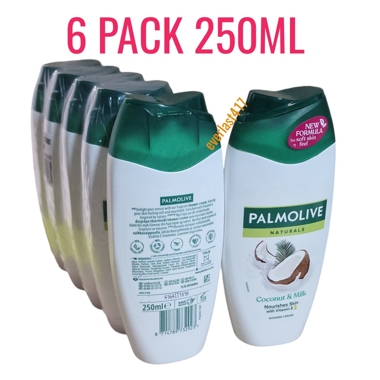 Palmolive Naturals Coconut & Moisturising Milk Shower Cream Vegan Formula, 6x