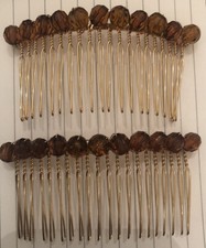 2 Vintage Smoky Topaz Crystal Bead Gold Metal Hair Comb Combs