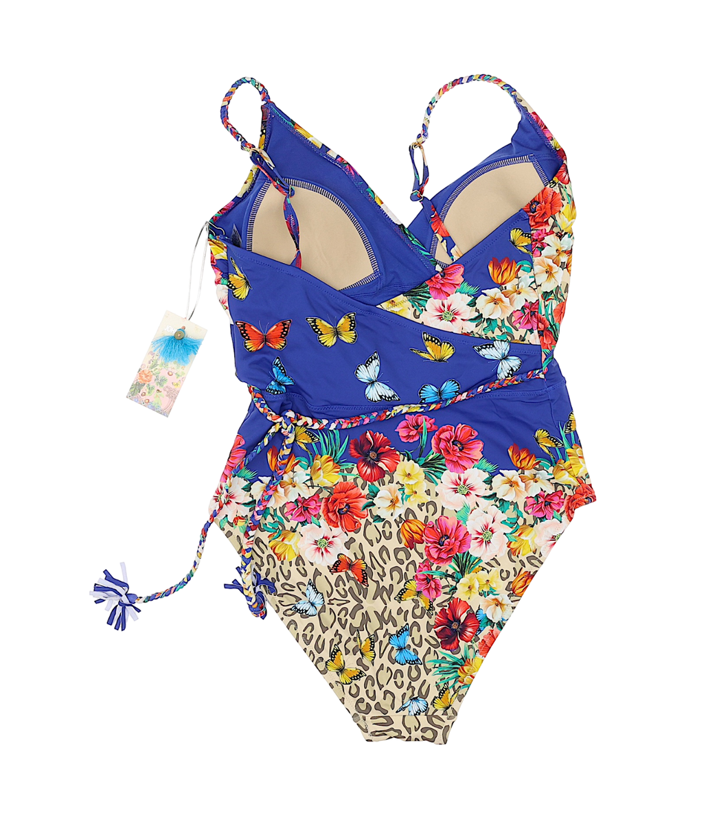 Johnny Was L60762 Multi Fleur Braided Wrap One Piece Swimsuit Size