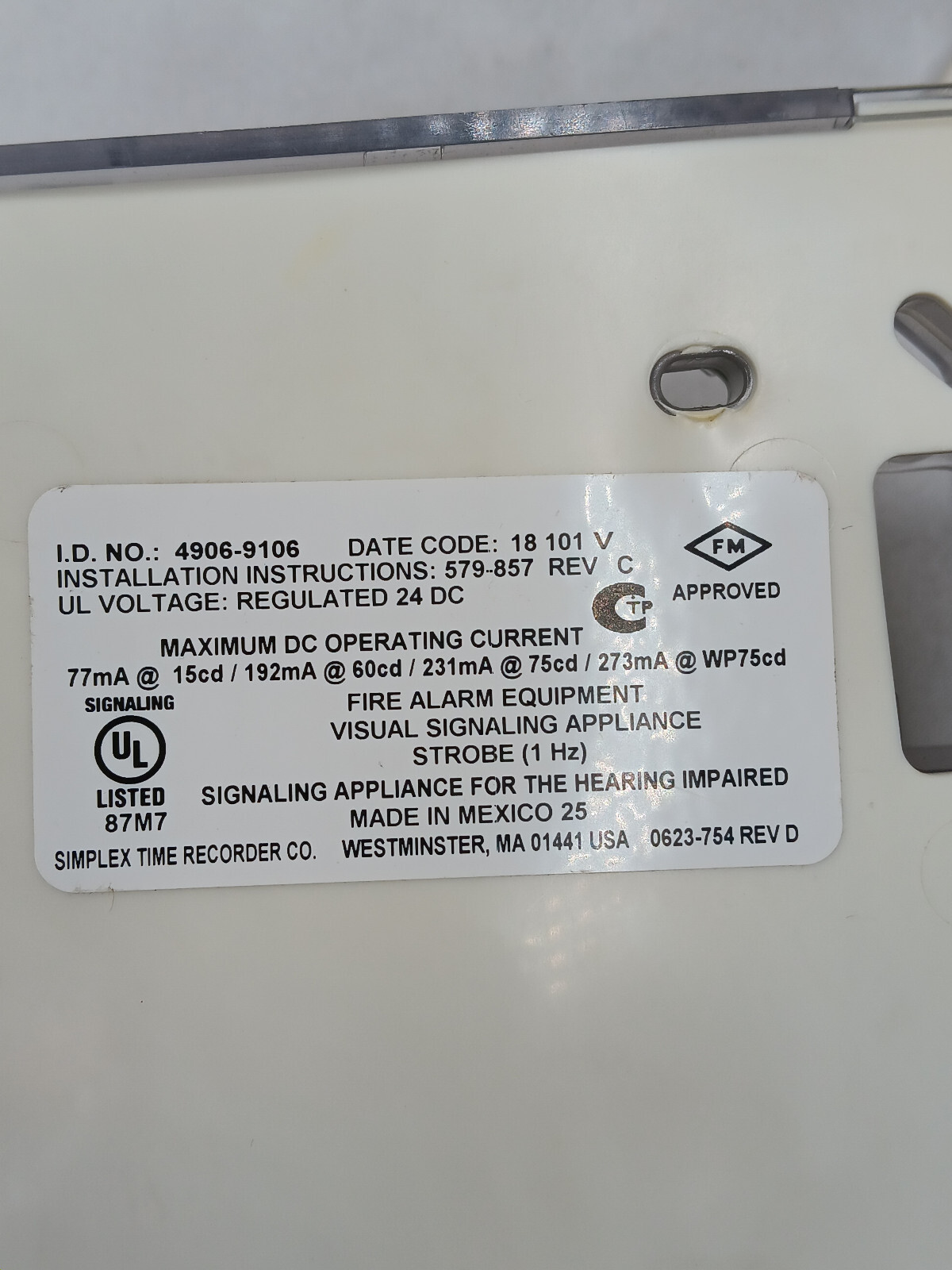 Simplex 4906-9106 - TrueAlert Multi-Candela Weatherproof Strobe 24 VDC