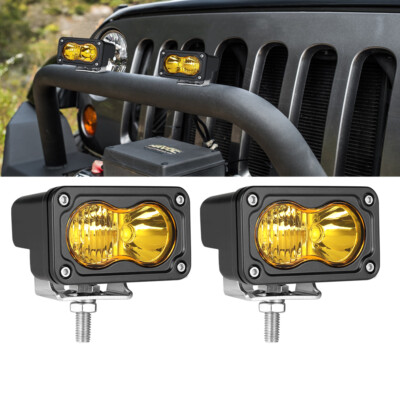 2X For JEEP 3'' 40W LED Cube Combo Pods Light Bar Bumper Grille Offroad Driving