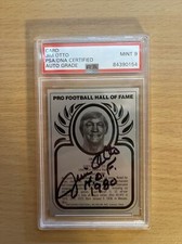 JIM OTTO SIGNED HOF PLATE CARD HOF 1980 Inscription PSA/DNA CERT AUTOGRADEMINT 9