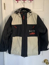 World Industries Youth Snow Jacket Size L, Dark Blue and Tan with Red Accents