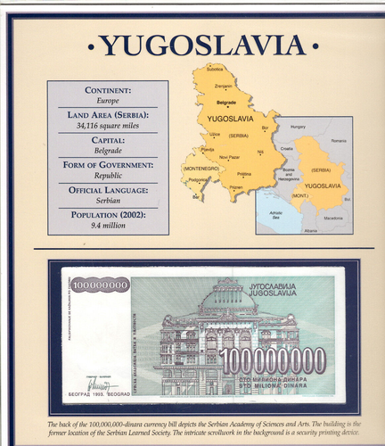 PCS Historic Currency Yugoslavia 1993 100 Million Dinara P-124 UNC AD2253649 - 第 2/2 張圖片