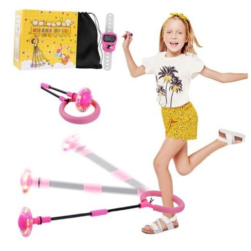 Skip It with Counter for Kids, Foldable Ankle Skip Ball, Longer Foam Pink
