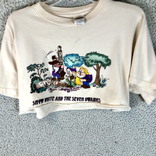Vintage 90s Disney Snow White  Seven Dwarfs T-Shirt Embroidered Medium Crop Top