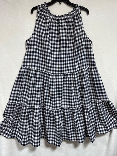 Vestido de guinga Lane Bryant para mujer 22/24 negro/blanco - cuello con volantes en capas nuevo con etiquetas - Imagen 2 de 12