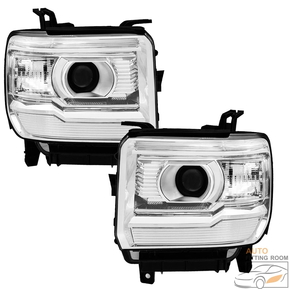 Chrome Headlights fit GMC Sierra 1500 2014-2018 & 15-19 2500 3500HD White Concer Foto 2 de 4