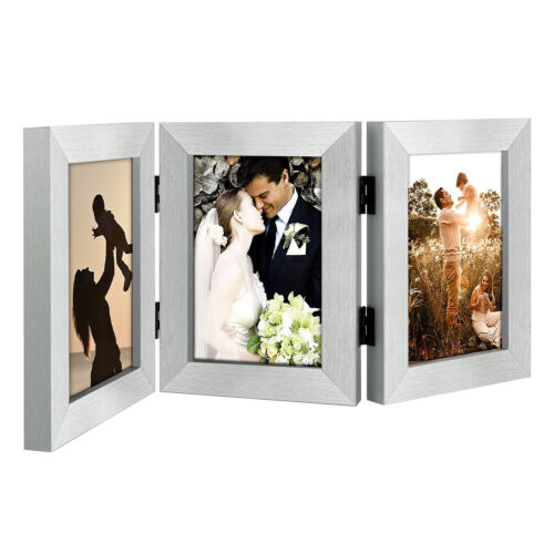 4x6 5x7 Triple Picture Frame Trifold Hinged Photo Frame with 3 Openings Desk Top - Picture 15 of 16