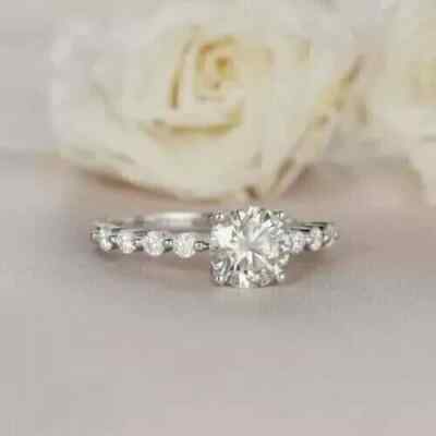 Real Moissanite 3Ct Round Cut Women's Halo Engagement Ring 14K White Gold Plated