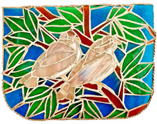Birds Design Hanging Stained Glass Window Panel 14" wide   JB