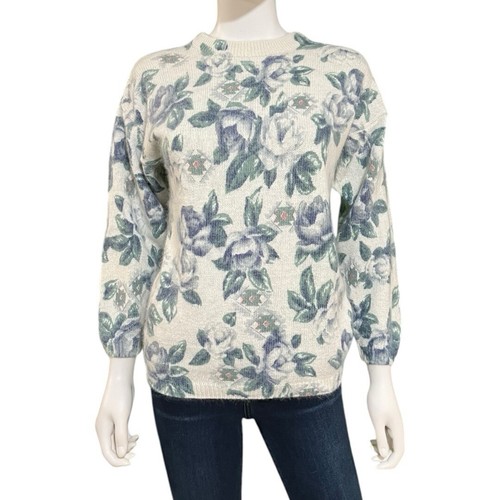 Jamie Scott White Floral Knit Sweater, M - Picture 4 of 7