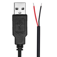 0.6M/2Ft USB A 2.0 Male Plug Bare Wire Cable, 22AWG 12V 3A 2 Pin 2 Pcs