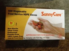 GLOVES POLYETHYLENE POLY MEDIUM M BOX LOT 500 FOOD RESTURANT LAB HIGH DENSITY !
