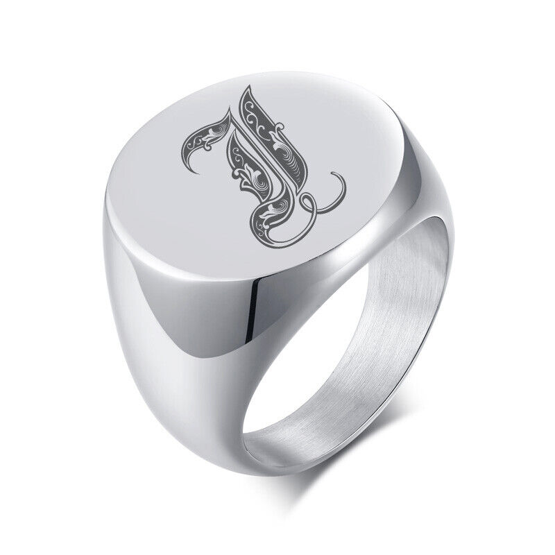 Fashion Men Signet Ring Signature Ring Silver Initials Custom Old English  Letter