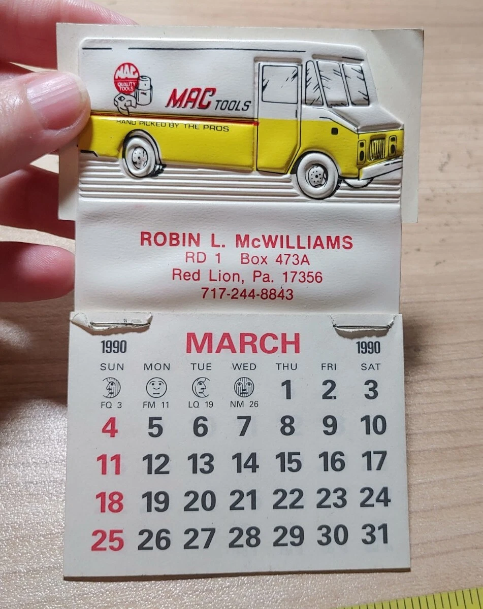 Vtg 1990 Robin L. McWilliams Red Lion PA MAC Tools Advertising Partial  Calendar | eBay