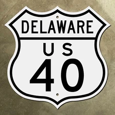 Delaware US 40 Wilmington Glasgow highway route marker road sign shield 1948 12"