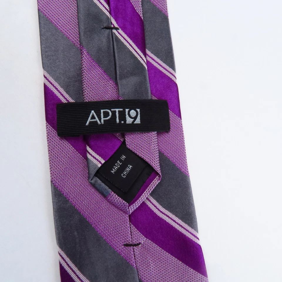 Apt. 9 Purple Gray White Diagonal Stripes Mens Neck Tie 58x3 Modern Bright Vivid - Image 3 of 4