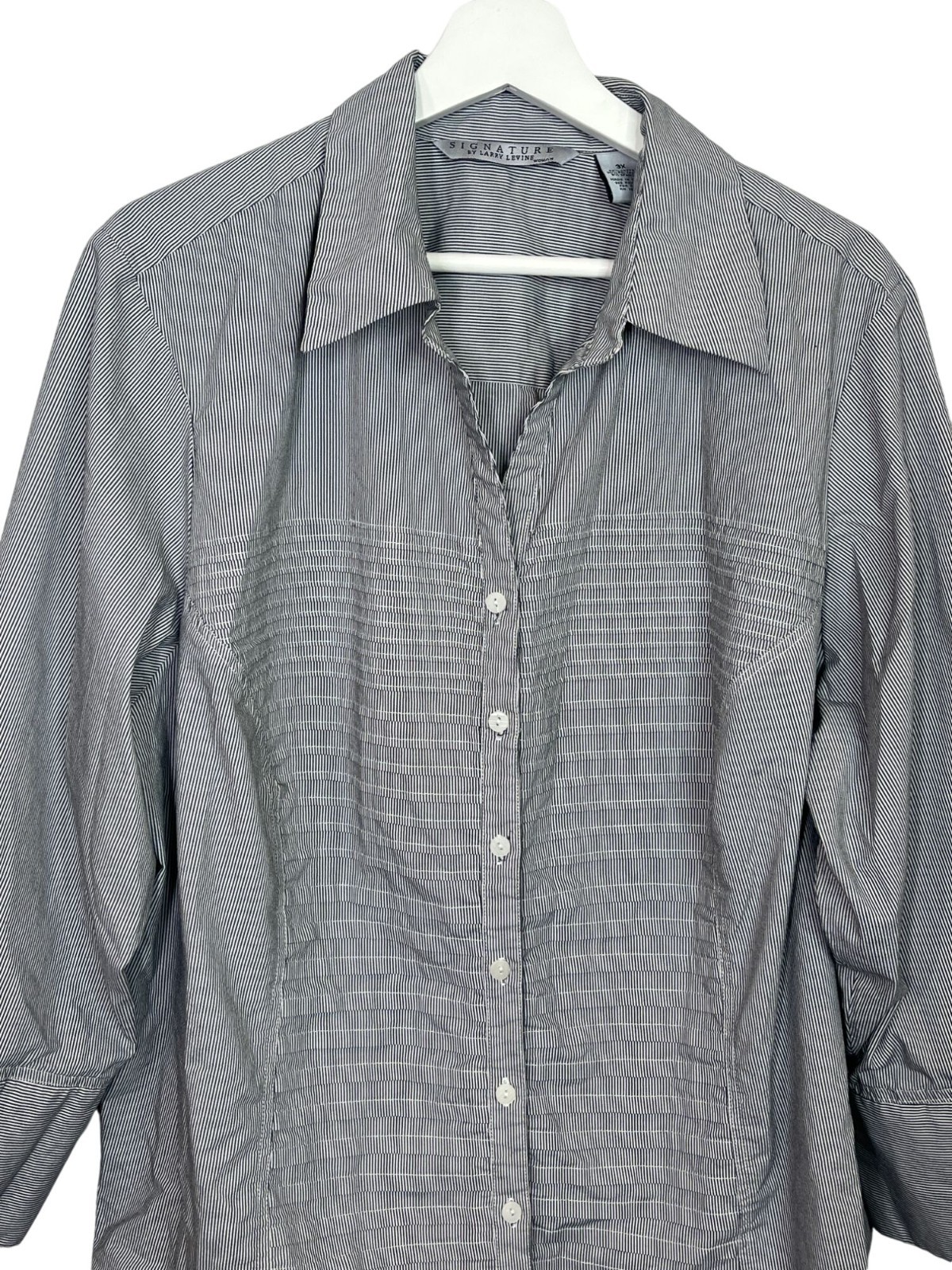 Larry Levine Plus 3X Button Down Blouse Gray Blac… - image 8