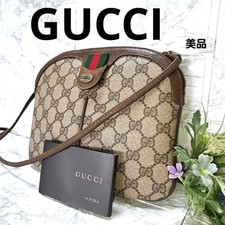 GUCCI GG Sherry Line Shoulder Bag Beige Brown PVC Leather Crossbody Bag Used