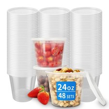 Plastic Deli Containers with Lids, 48 Sets 24 oz Leakproof Soup Cups BPA-Fr...