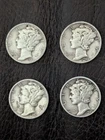 1943 1944-S 1941 1945  Mercury Dime   90% Silver - 4 Coin Lot Ten Cent