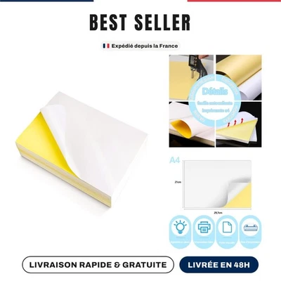 Papier Étiquettes Autocollantes A4 100 Feuilles Imprimante Jet d'Encre - Photo 1/4