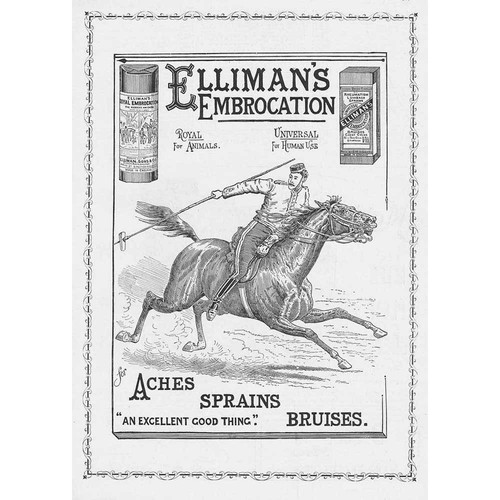 ELLIMAN'S EMBROCATION Lancer Cavalryman Victorian Advertisement 1896
