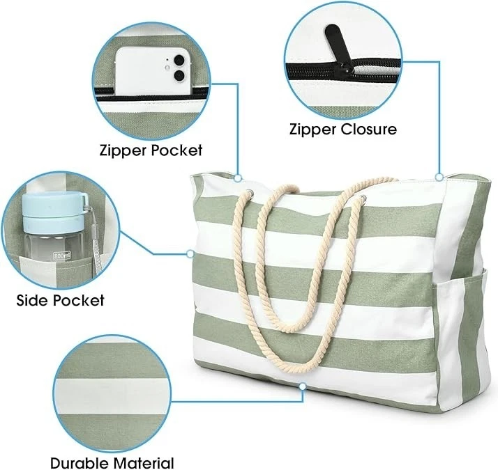 Bolsos De Playa Para Mujer, Bolsos De Playa Grandes Con Cremallera Impermeável. - Imagem 2 de 4