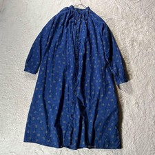 ICHI / ICHI Antiquites Cotton Silk Shirt Long Dress Floral pattern Blue Exc